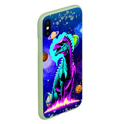 Чехол iPhone XS Max матовый Динозавр в космосе - неоновое свечение, цвет: 3D-салатовый — фото 2
