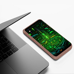 Чехол iPhone XS Max матовый Психоделика в зеленом - нейронная сеть, цвет: 3D-коричневый — фото 2