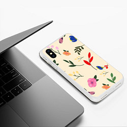 Чехол iPhone XS Max матовый Цветы и веточки паттерн, цвет: 3D-белый — фото 2