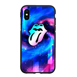 Чехол iPhone XS Max матовый Rolling Stones неоновый космос, цвет: 3D-черный