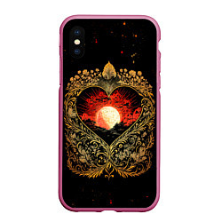Чехол iPhone XS Max матовый Закат в сердце - нейросеть, цвет: 3D-малиновый