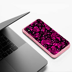 Чехол iPhone XS Max матовый Красно розовые конфетти на черном, цвет: 3D-баблгам — фото 2