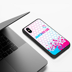 Чехол iPhone XS Max матовый Among Us neon gradient style: символ сверху, цвет: 3D-черный — фото 2