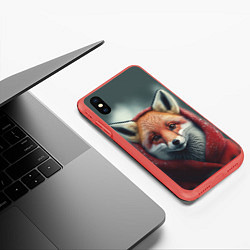 Чехол iPhone XS Max матовый Милый лисенок в красном капюшоне, цвет: 3D-красный — фото 2