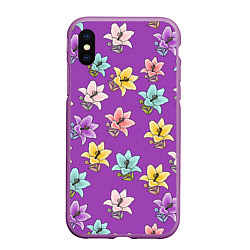 Чехол iPhone XS Max матовый Разноцветные лилии цветы, цвет: 3D-фиолетовый