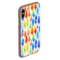 Чехол iPhone XS Max матовый Желто-красно-синие перья тай-дай: паттерн, цвет: 3D-коричневый — фото 2