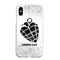 Чехол iPhone XS Max матовый Green Day с потертостями на светлом фоне, цвет: 3D-белый