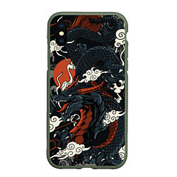 Чехол iPhone XS Max матовый Дракон в японском стиле, цвет: 3D-темно-зеленый