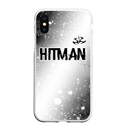 Чехол iPhone XS Max матовый Hitman glitch на светлом фоне: символ сверху, цвет: 3D-белый