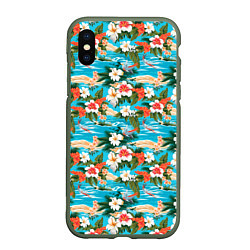 Чехол iPhone XS Max матовый Море цветы и птицы, цвет: 3D-темно-зеленый