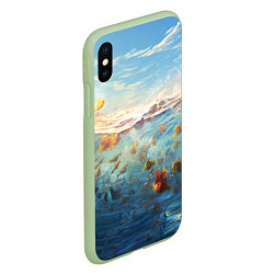 Чехол iPhone XS Max матовый Рыбки выплескиваются из воды, цвет: 3D-салатовый — фото 2