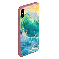 Чехол iPhone XS Max матовый Нарисованные волны моря, цвет: 3D-малиновый — фото 2
