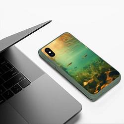 Чехол iPhone XS Max матовый Рыбки в море, цвет: 3D-темно-зеленый — фото 2