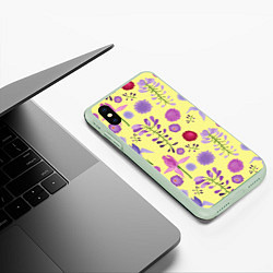 Чехол iPhone XS Max матовый Фиолетовый цветник, цвет: 3D-салатовый — фото 2