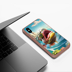 Чехол iPhone XS Max матовый Большой карп выпрыгивает из воды, цвет: 3D-коричневый — фото 2