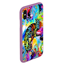 Чехол iPhone XS Max матовый Маскировка хамелеона на фоне ярких красок, цвет: 3D-фиолетовый — фото 2