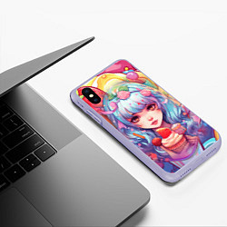 Чехол iPhone XS Max матовый Девушка с клубничным мороженым, цвет: 3D-светло-сиреневый — фото 2