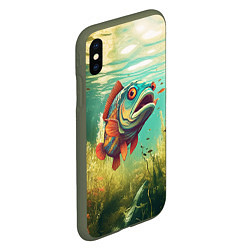 Чехол iPhone XS Max матовый Рыбка карп в воде, цвет: 3D-темно-зеленый — фото 2