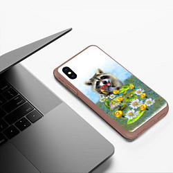 Чехол iPhone XS Max матовый Енот и кувшинки, цвет: 3D-коричневый — фото 2