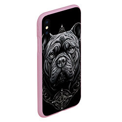 Чехол iPhone XS Max матовый Морда бульдога стиль тату, цвет: 3D-розовый — фото 2
