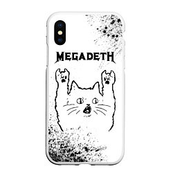 Чехол iPhone XS Max матовый Megadeth рок кот на светлом фоне, цвет: 3D-белый