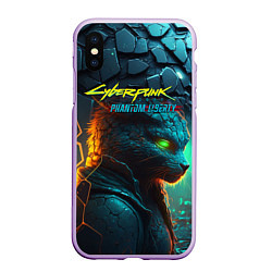 Чехол iPhone XS Max матовый Сyberpunk 2077 phantom liberty cat, цвет: 3D-сиреневый