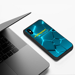 Чехол iPhone XS Max матовый Cyberpunk 2077 phantom liberty blue logo, цвет: 3D-черный — фото 2