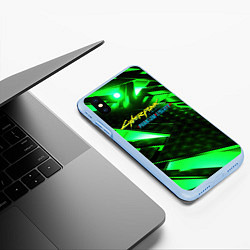 Чехол iPhone XS Max матовый Cyberpunk 2077 phantom liberty neon green, цвет: 3D-голубой — фото 2