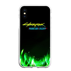 Чехол iPhone XS Max матовый Cyberpunk 2077 phantom liberty green fire logo