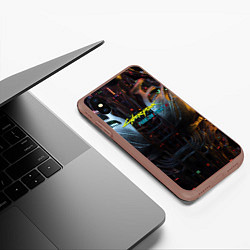 Чехол iPhone XS Max матовый Киберпанк 2077 призрачная свобода лого на торсе, цвет: 3D-коричневый — фото 2