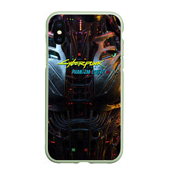 Чехол iPhone XS Max матовый Киберпанк 2077 призрачная свобода лого на торсе, цвет: 3D-салатовый