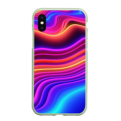 Чехол iPhone XS Max матовый Яркие неоновые волны, цвет: 3D-салатовый