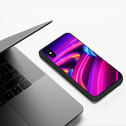 Чехол iPhone XS Max матовый Неоновые абстрактные волны, цвет: 3D-черный — фото 2