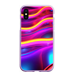 Чехол iPhone XS Max матовый Неоновые светящиеся волны, цвет: 3D-сиреневый