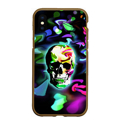Чехол iPhone XS Max матовый Цветной череп, цвет: 3D-коричневый