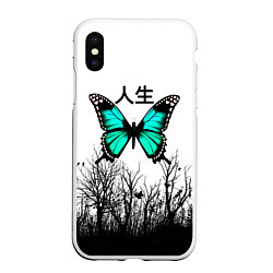 Чехол iPhone XS Max матовый С бабочкой на фоне японского иероглифа, цвет: 3D-белый
