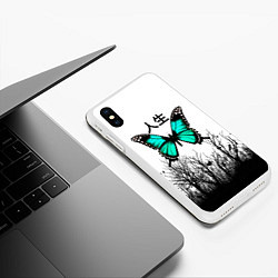 Чехол iPhone XS Max матовый С бабочкой на фоне японского иероглифа, цвет: 3D-белый — фото 2