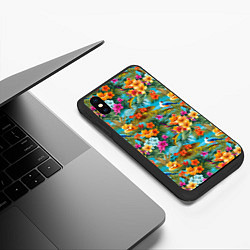 Чехол iPhone XS Max матовый Яркие разные цветочки, цвет: 3D-черный — фото 2