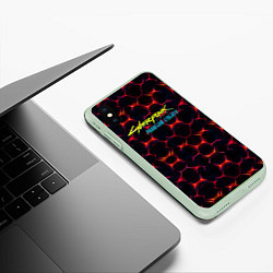 Чехол iPhone XS Max матовый Cyberpunk 2077 phantom liberty dark abstract, цвет: 3D-салатовый — фото 2