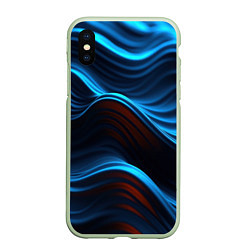 Чехол iPhone XS Max матовый Синие волны абстракт, цвет: 3D-салатовый