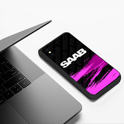 Чехол iPhone XS Max матовый Saab pro racing: символ сверху, цвет: 3D-черный — фото 2