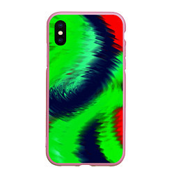 Чехол iPhone XS Max матовый Красно-зеленый абстрактный узор, цвет: 3D-розовый