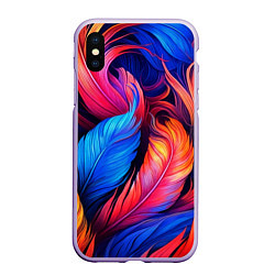 Чехол iPhone XS Max матовый Экзотические перья, цвет: 3D-светло-сиреневый