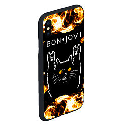 Чехол iPhone XS Max матовый Bon Jovi рок кот и огонь, цвет: 3D-черный — фото 2