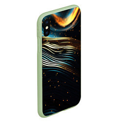 Чехол iPhone XS Max матовый Золотые волны на черном фоне, цвет: 3D-салатовый — фото 2