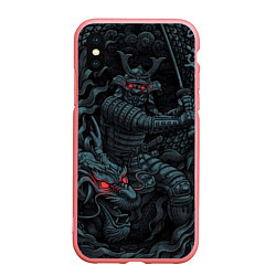 Чехол iPhone XS Max матовый Samurai and dragon, цвет: 3D-баблгам
