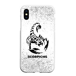 Чехол iPhone XS Max матовый Scorpions с потертостями на светлом фоне, цвет: 3D-белый