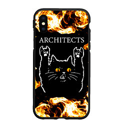 Чехол iPhone XS Max матовый Architects рок кот и огонь, цвет: 3D-черный