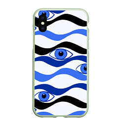 Чехол iPhone XS Max матовый Глазки плывущие в голубых волнах, цвет: 3D-салатовый