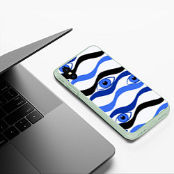 Чехол iPhone XS Max матовый Глазки плывущие в голубых волнах, цвет: 3D-салатовый — фото 2